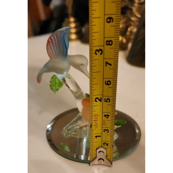 Glass Hummingbird Figurine With Roses On Mirrored Base 5.5 Inches Tall - Picture 4 of 4